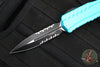 Microtech Cypher II 2024- Double Edge- Turquoise Handle- Black Part Serrated Edge Blade 1242-2 TQ