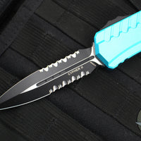 Microtech Cypher II 2024- Double Edge- Turquoise Handle- Black Part Serrated Edge Blade 1242-2 TQ