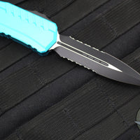 Microtech Cypher II 2024- Double Edge- Turquoise Handle- Black Part Serrated Edge Blade 1242-2 TQ