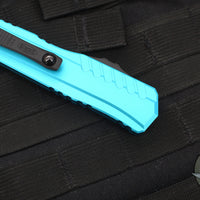 Microtech Cypher II 2024- Double Edge- Turquoise Handle- Black Part Serrated Edge Blade 1242-2 TQ