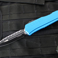 Microtech Cypher II- Double Edge- Blue Handle- Black Full Serrated Edge Blade 1242-3 BL