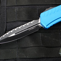 Microtech Cypher II 2024- Double Edge- Blue Handle- Black Full Serrated Edge Blade 1242-3 BL