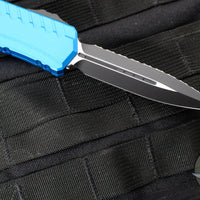 Microtech Cypher II 2024- Double Edge- Blue Handle- Black Full Serrated Edge Blade 1242-3 BL