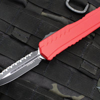 Microtech Cypher II 2024- Double Edge- Red Handle- Black Full Serrated Edge Blade 1242-3 RD