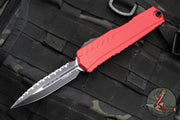 Microtech Cypher II 2024- Double Edge- Red Handle- Black Full Serrated Edge Blade 1242-3 RD