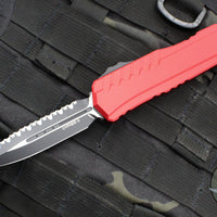 Microtech Cypher II 2024- Double Edge- Red Handle- Black Full Serrated Edge Blade 1242-3 RD