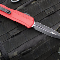 Microtech Cypher II 2024- Double Edge- Red Handle- Black Full Serrated Edge Blade 1242-3 RD