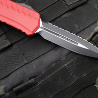 Microtech Cypher II 2024- Double Edge- Red Handle- Black Full Serrated Edge Blade 1242-3 RD