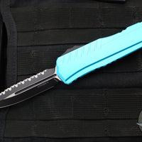 Microtech Cypher II- Double Edge- Turquoise Handle- Black Full Serrated Edge Blade 1242-3 TQ