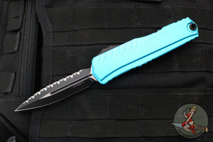 Microtech Cypher II- Double Edge- Turquoise Handle- Black Full Serrated Edge Blade 1242-3 TQ