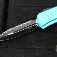 Microtech Cypher II- Double Edge- Turquoise Handle- Black Full Serrated Edge Blade 1242-3 TQ