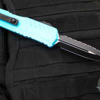 Microtech Cypher II- Double Edge- Turquoise Handle- Black Full Serrated Edge Blade 1242-3 TQ