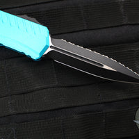 Microtech Cypher II- Double Edge- Turquoise Handle- Black Full Serrated Edge Blade 1242-3 TQ