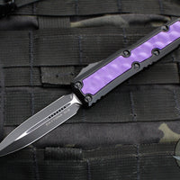 Microtech OTF Knife- Daytona-  Double Edge- Black Handle- Purple Bubble Inlay- Black Blade 126-1 BIPUS