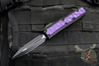 Microtech OTF Knife- Daytona-  Double Edge- Black Handle- Purple Bubble Inlay- Black Blade 126-1 BIPUS