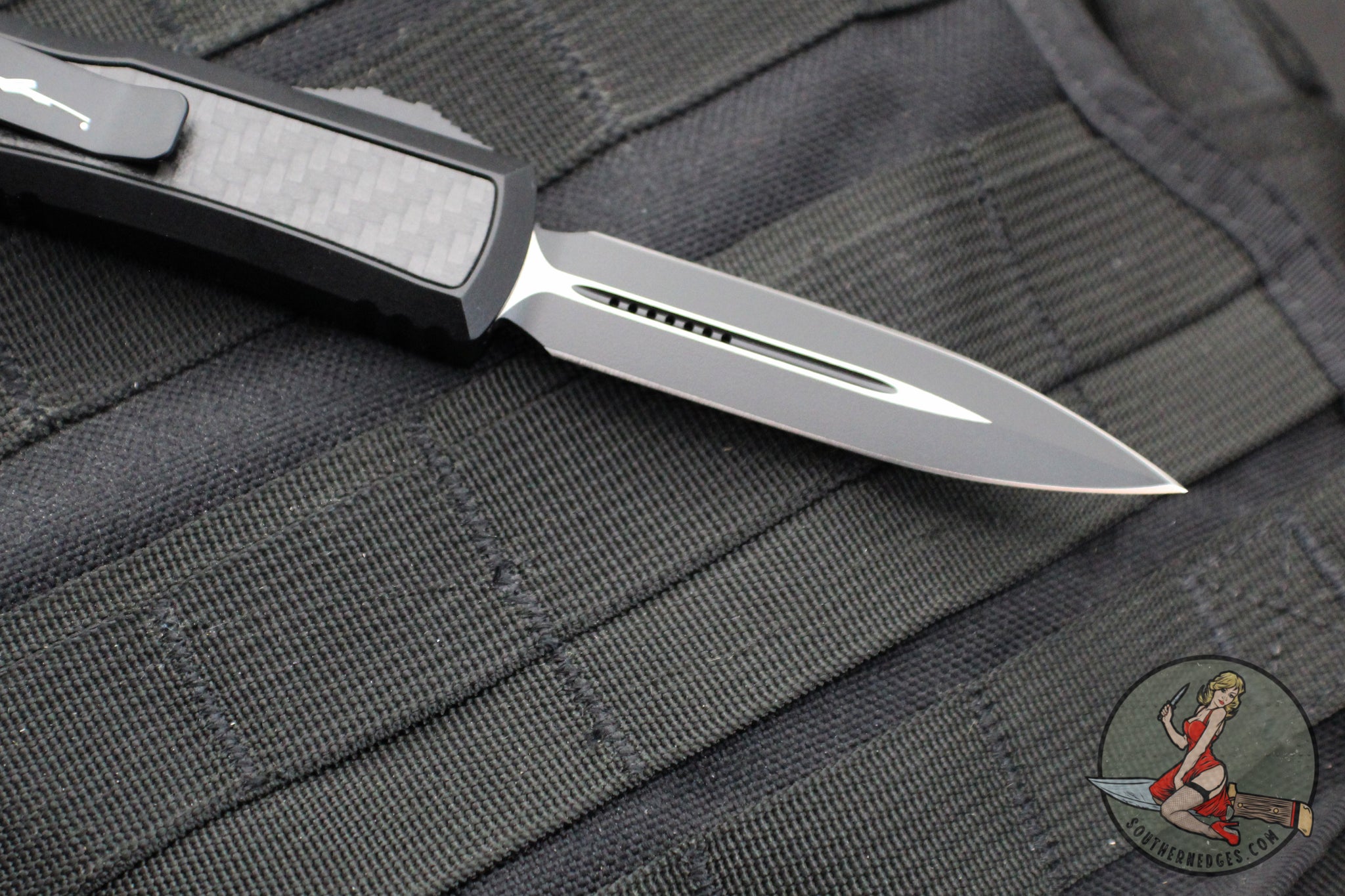 Microtech OTF Knife- Daytona- Tactical- Double Edge- Black With Carbon ...