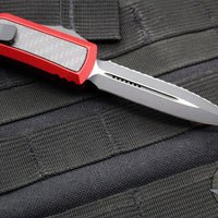 Microtech OTF Knife- Daytona- Double Edge- Red Handle- Carbon Fiber Inlay- Black Full Serrated Blade 126-1 RDCFIS