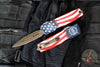 Microtech Luminary OTF Knife- Special 250th US Flag Graphic Handle- Bronzed Apocalyptic Finished Plain Edge Blade- 1270-13APS-4J250X