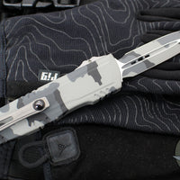 Microtech Luminary OTF Knife- Urban Camo Finished Handle- Urban Camo Finished Plain Edge Blade- Tritium Inlaid Button 1270-1 UCS