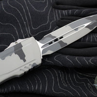 Microtech Luminary OTF Knife- Urban Camo Finished Handle- Urban Camo Finished Plain Edge Blade- Tritium Inlaid Button 1270-1 UCS