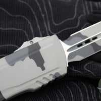 Microtech Luminary OTF Knife- Urban Camo Finished Handle- Urban Camo Finished Plain Edge Blade- Tritium Inlaid Button 1270-1 UCS
