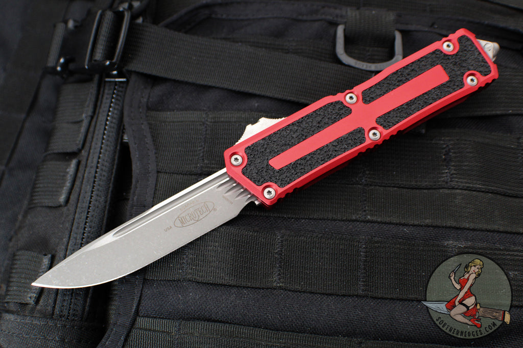 Microtech Scarab II - Single Edge- Red Handle- Apocalyptic Blade 1278-10 APRD