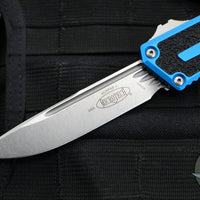 Microtech Scarab II- Single Edge- Blue Handle- Stonewash Plain Edge Blade 1278-10 BL