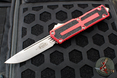 Microtech Scarab II 2024- Single Edge- Red Handle- Stonewash Plain Edge Blade 1278-10 RD