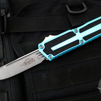 Microtech Scarab II- Single Edge- Turquoise Handle- Stonewash Plain Edge Blade 1278-10 TQ