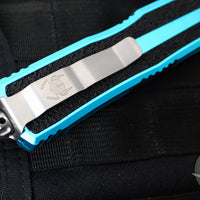 Microtech Scarab II- Single Edge- Turquoise Handle- Stonewash Plain Edge Blade 1278-10 TQ