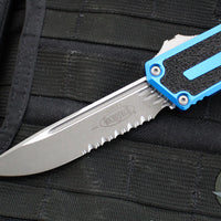 Microtech Scarab II- Single Edge- Blue Handle- Apocalyptic Part Serrated Blade 1278-11 APBL