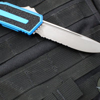 Microtech Scarab II 2024- Single Edge- Blue Handle- Apocalyptic Part Serrated Blade 1278-11 APBL