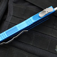 Microtech Scarab II 2024- Single Edge- Blue Handle- Apocalyptic Part Serrated Blade 1278-11 APBL