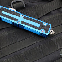 Microtech Scarab II 2024- Single Edge- Blue Handle- Apocalyptic Part Serrated Blade 1278-11 APBL