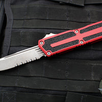 Microtech Scarab II- Single Edge- Red Handle- Apocalyptic Part Serrated Blade 1278-11 APRD