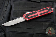 Microtech Scarab II- Single Edge- Red Handle- Apocalyptic Part Serrated Blade 1278-11 APRD