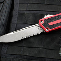 Microtech Scarab II- Single Edge- Red Handle- Apocalyptic Part Serrated Blade 1278-11 APRD