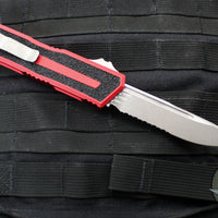 Microtech Scarab II- Single Edge- Red Handle- Apocalyptic Part Serrated Blade 1278-11 APRD