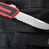 Microtech Scarab II- Single Edge- Red Handle- Apocalyptic Part Serrated Blade 1278-11 APRD