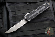 Microtech Scarab II- Single Edge- Black Handle- Apocalyptic Part Serrated Blade 1278-11 AP