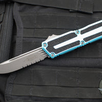 Microtech Scarab II- Single Edge- Turquoise Handle- Apocalyptic Part Serrated Blade 1278-11 APTQ