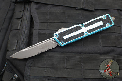 Microtech Scarab II- Single Edge- Turquoise Handle- Apocalyptic Part Serrated Blade 1278-11 APTQ