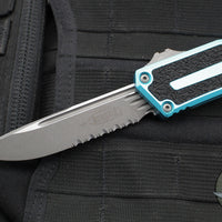 Microtech Scarab II- Single Edge- Turquoise Handle- Apocalyptic Part Serrated Blade 1278-11 APTQ