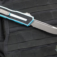 Microtech Scarab II- Single Edge- Turquoise Handle- Apocalyptic Part Serrated Blade 1278-11 APTQ