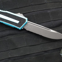 Microtech Scarab II- Single Edge- Turquoise Handle- Apocalyptic Part Serrated Blade 1278-11 APTQ