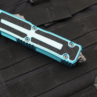 Microtech Scarab II- Single Edge- Turquoise Handle- Apocalyptic Part Serrated Blade 1278-11 APTQ