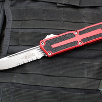 Microtech Scarab II- Single Edge- Red Handle- Stonewash Part Serrated Edge Blade 1278-11 RD