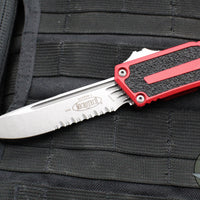Microtech Scarab II- Single Edge- Red Handle- Stonewash Part Serrated Edge Blade 1278-11 RD