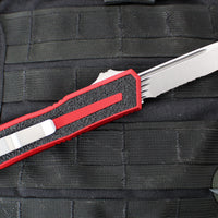 Microtech Scarab II- Single Edge- Red Handle- Stonewash Part Serrated Edge Blade 1278-11 RD