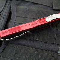 Microtech Scarab II- Single Edge- Red Handle- Stonewash Part Serrated Edge Blade 1278-11 RD